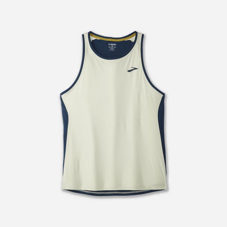 Brooks Atmosphere Australia - Men's Running Tank Top - Honeydew/Indigo Rush/Beige (037154-HCQ)